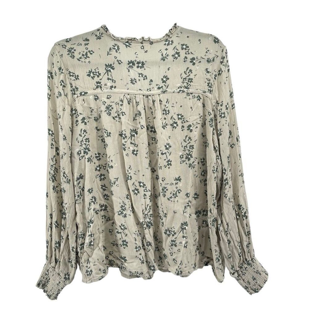 Maurices Large Oatmeal Floral Peasant Top Ruffle V-Neck Long Sleeve 100% Rayon - Picture 9 of 14